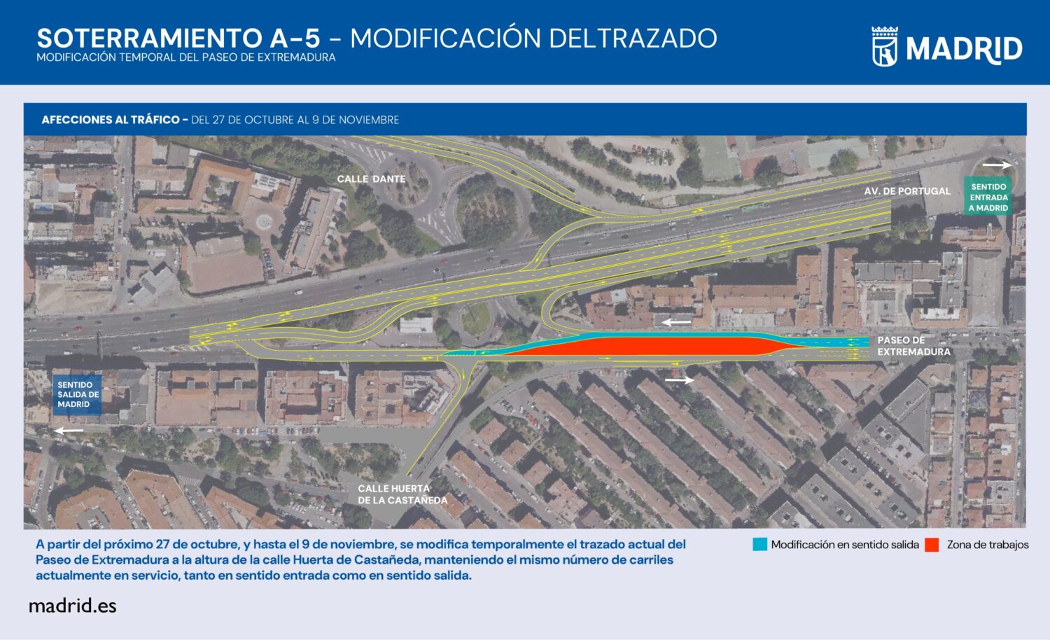 Cambios en la A-5 hacia Alcorcón por las obras: nuevo desvío hasta el 9 de noviembre