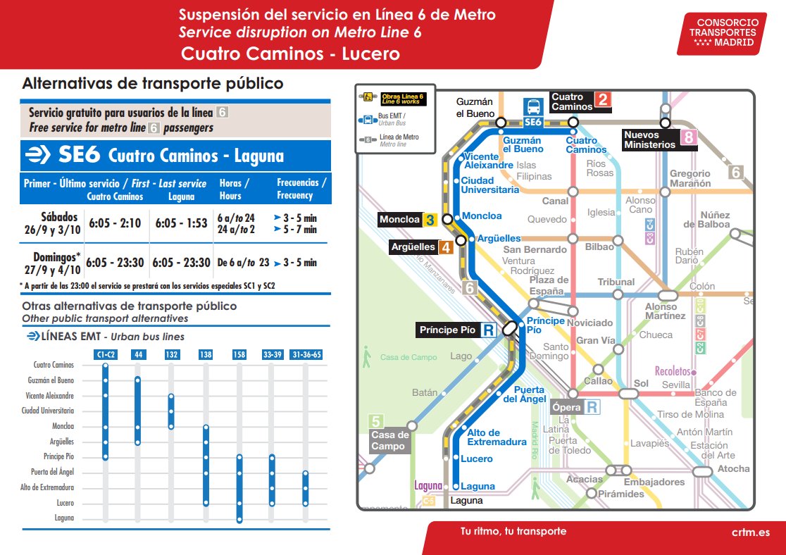 Moncloa estará afectada por los cortes de la línea 6 de Metro: las fechas que deben tener en cuenta los estudiantes de Alcorcón